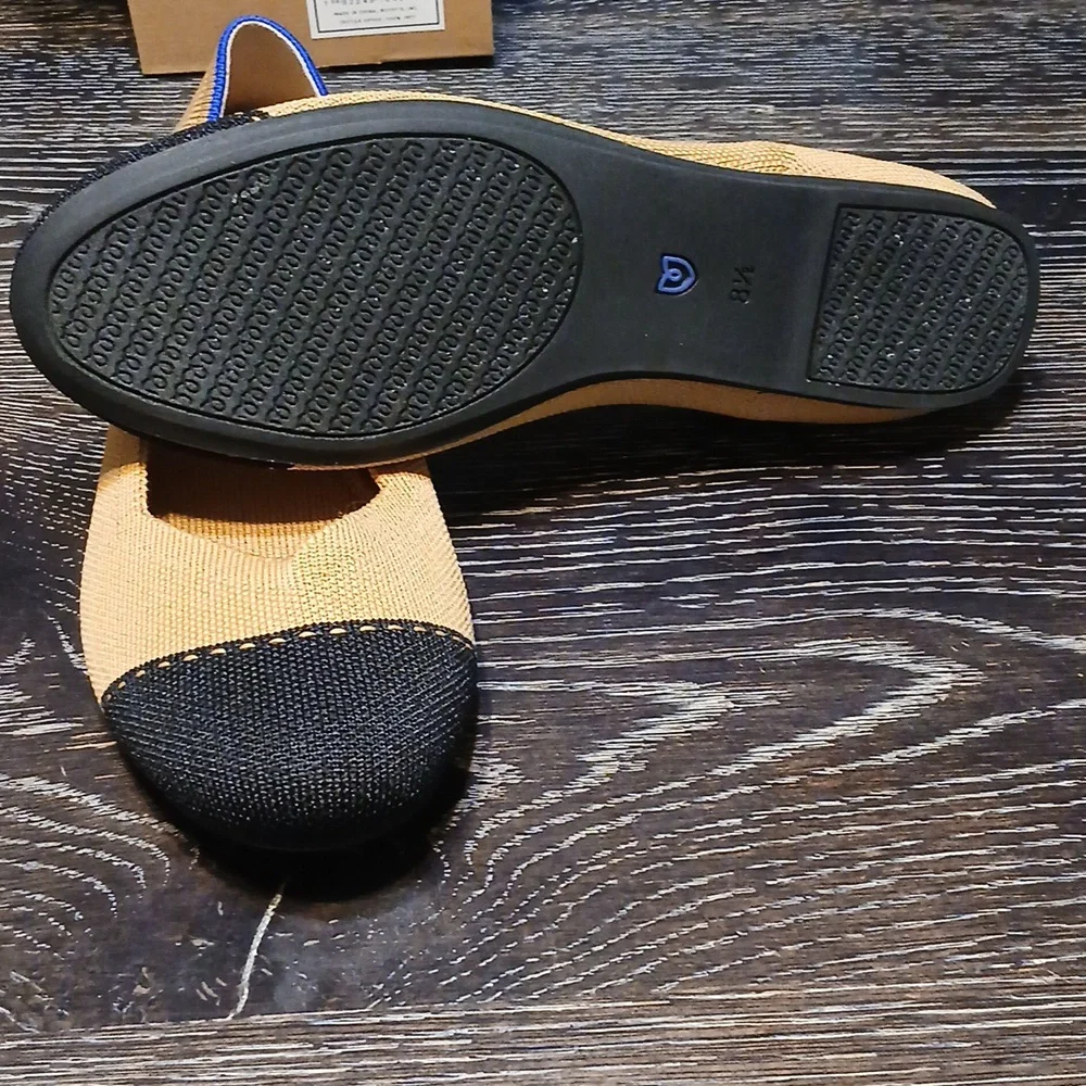 Rothy's Mustard Yellow and Black Cap-Toe Flats - Picture 3 of 5